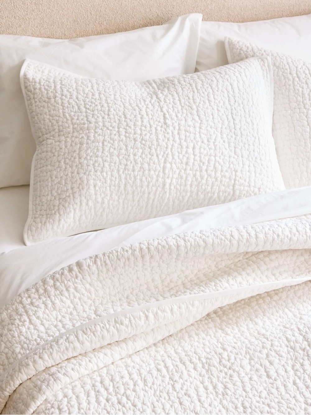 New Organic Cotton Hand Stitched Quilt Set Full/Queen - White MSRP $174 - Picture 4 of 13